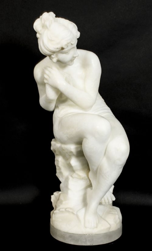 fig 3. Antique Italian Alabaster Sculpture of a Naked Maiden 19th Century