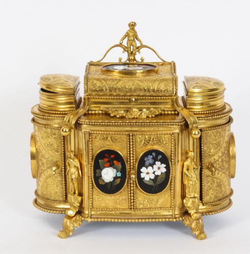 fig 1. Antique Ormolu Mounted Pietra Dura Jewellery Cabinet 19th C