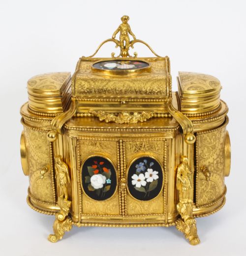 fig 7. Antique Ormolu Mounted Pietra Dura Jewellery Cabinet 19th C