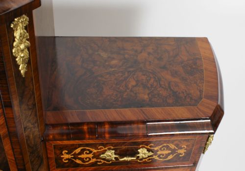 fig 4. Antique Pair Burr Walnut & Marquetry Bonheur Du Jours Consoles Desks 19thC