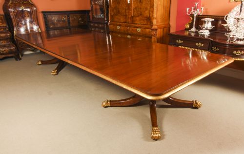 Antique Irish Regency Twin Pillar Mahogany Parcel-gilt Dining Table C1820 19th C