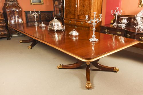 fig 1. Antique Irish Regency Twin Pillar Mahogany Parcel-Gilt Dining Table C1820 19th C