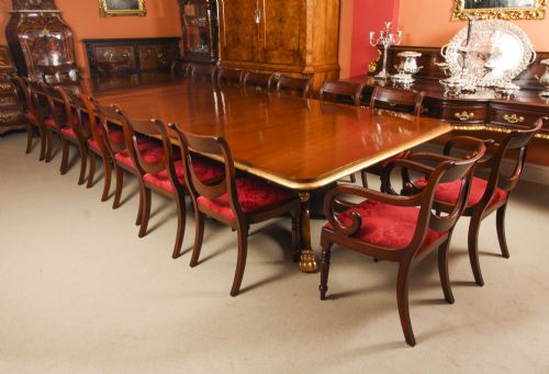 fig 2. Antique Irish Regency Twin Pillar Mahogany Parcel-Gilt Dining Table C1820 19th C