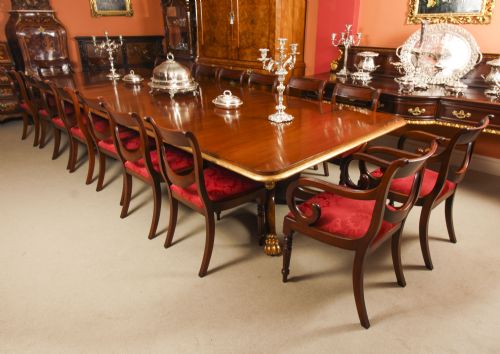 fig 3. Antique Irish Regency Twin Pillar Mahogany Parcel-Gilt Dining Table C1820 19th C