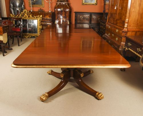 fig 5. Antique Irish Regency Twin Pillar Mahogany Parcel-Gilt Dining Table C1820 19th C