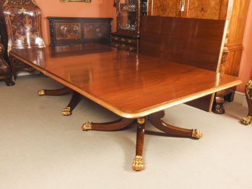 fig 6. Antique Irish Regency Twin Pillar Mahogany Parcel-Gilt Dining Table C1820 19th C