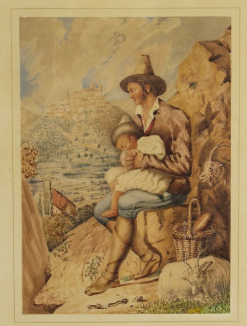 ANTIQUE ITALIAN WATER COLOUR TITLED CONTADINO DI SABINA 19TH C - ADDITIONAL PHOTO 2