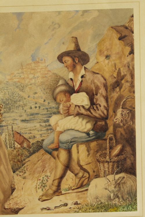 ANTIQUE ITALIAN WATER COLOUR TITLED CONTADINO DI SABINA 19TH C - ADDITIONAL PHOTO 4