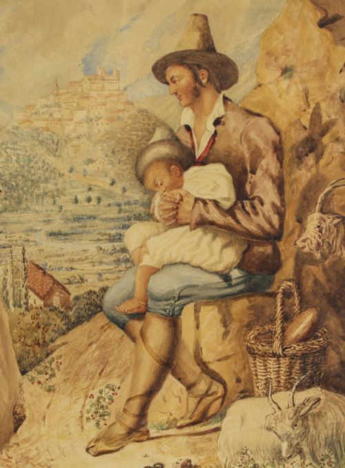 ANTIQUE ITALIAN WATER COLOUR TITLED CONTADINO DI SABINA 19TH C - ADDITIONAL PHOTO 5