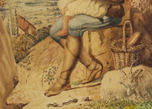 ANTIQUE ITALIAN WATER COLOUR TITLED CONTADINO DI SABINA 19TH C - ADDITIONAL PHOTO 6