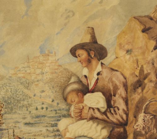 ANTIQUE ITALIAN WATER COLOUR TITLED CONTADINO DI SABINA 19TH C - ADDITIONAL PHOTO 7