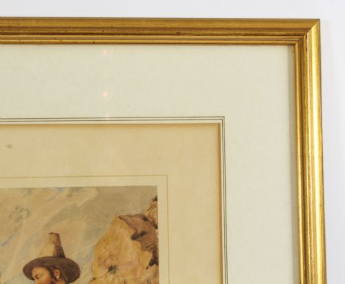 ANTIQUE ITALIAN WATER COLOUR TITLED CONTADINO DI SABINA 19TH C - ADDITIONAL PHOTO 9