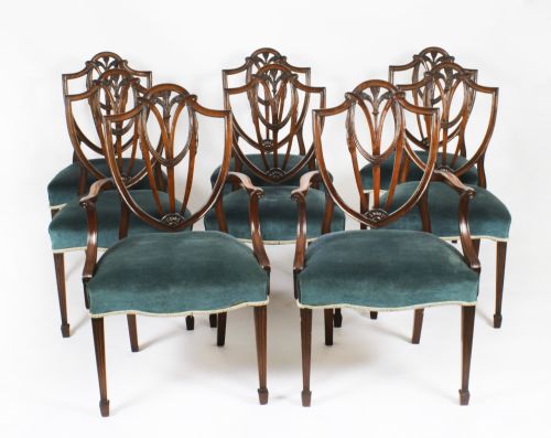 Antique Set 8 Hepplewhite Mahogany Dining Chairs 19th Century