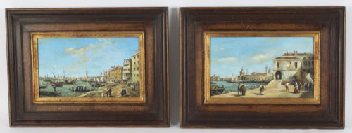Antique Pair Oil Paintings of Venice Continental School 19th C
