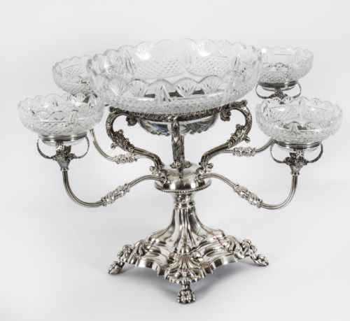 Antique English Silver Plate Cut Glass Epergne Candelabra Centrepiece Circa 1830

