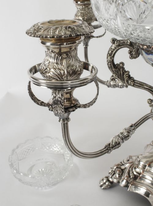 fig 4. Antique English Silver Plate Cut Glass Epergne Candelabra Centrepiece Circa 1830