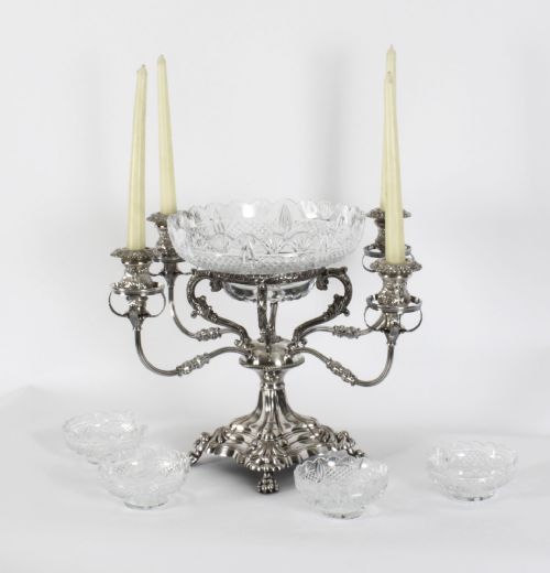 fig 5. Antique English Silver Plate Cut Glass Epergne Candelabra Centrepiece Circa 1830