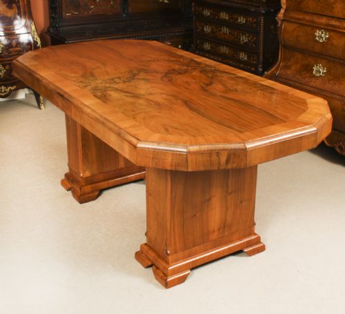 fig 2. Antique Art Deco Burr Walnut Dining Table & 6 Shaped Back Chairs C1920 20th C