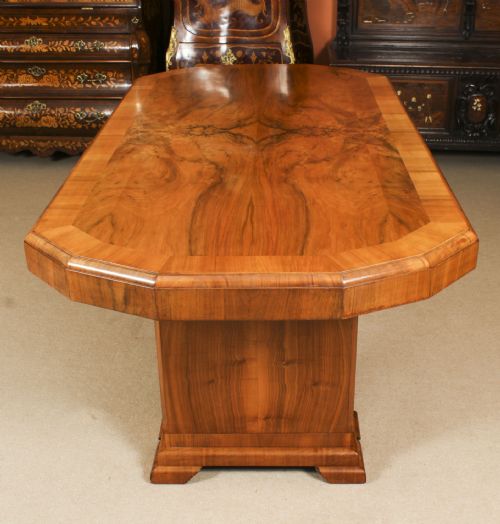 fig 3. Antique Art Deco Burr Walnut Dining Table & 6 Shaped Back Chairs C1920 20th C