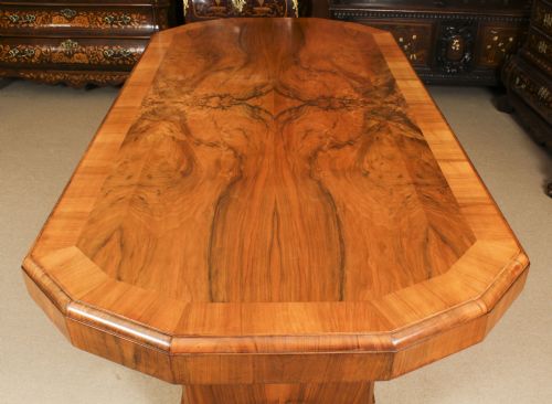 fig 4. Antique Art Deco Burr Walnut Dining Table & 6 Shaped Back Chairs C1920 20th C