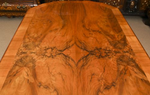 fig 5. Antique Art Deco Burr Walnut Dining Table & 6 Shaped Back Chairs C1920 20th C