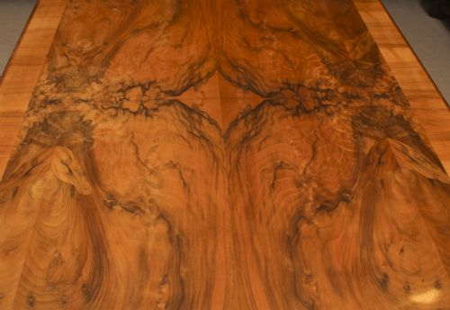 fig 6. Antique Art Deco Burr Walnut Dining Table & 6 Shaped Back Chairs C1920 20th C