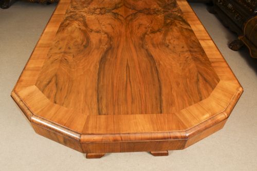 fig 7. Antique Art Deco Burr Walnut Dining Table & 6 Shaped Back Chairs C1920 20th C