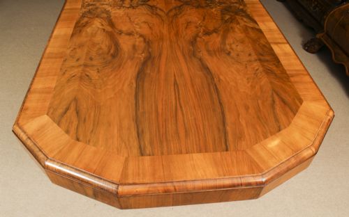 fig 9. Antique Art Deco Burr Walnut Dining Table & 6 Shaped Back Chairs C1920 20th C