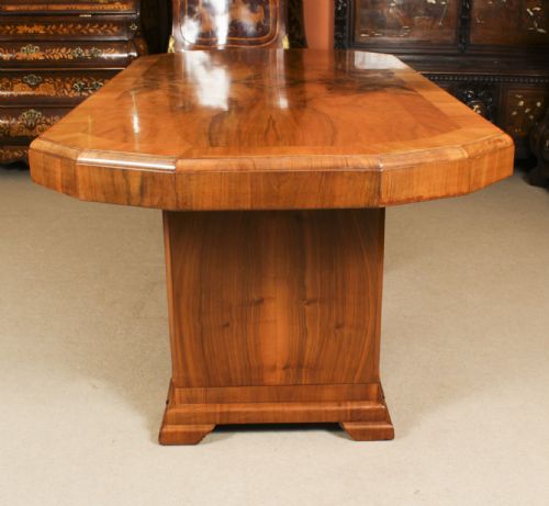 fig 10. Antique Art Deco Burr Walnut Dining Table & 6 Shaped Back Chairs C1920 20th C
