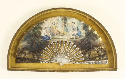 Antique French Framed Hand-painted Fan Gilded Box Frame Late 18th Century