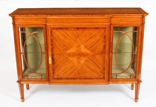 fig 2. Antique Victorian Satinwood Breakfront Display Cabinet 19th C