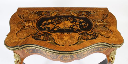 fig 3. Antique French Louis Revival Floral Marquetry Card Table 19th C