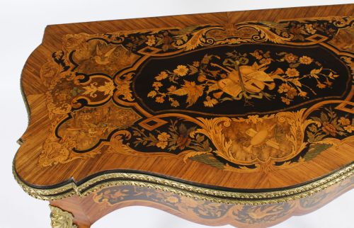 fig 4. Antique French Louis Revival Floral Marquetry Card Table 19th C