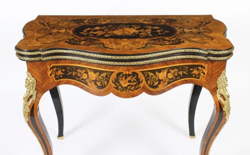 fig 6. Antique French Louis Revival Floral Marquetry Card Table 19th C