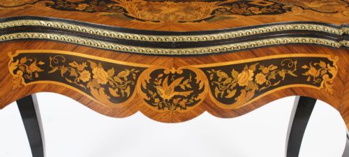 fig 7. Antique French Louis Revival Floral Marquetry Card Table 19th C