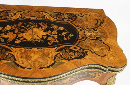 fig 8. Antique French Louis Revival Floral Marquetry Card Table 19th C