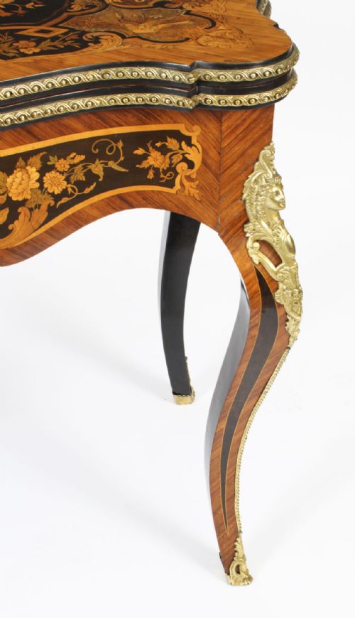 fig 9. Antique French Louis Revival Floral Marquetry Card Table 19th C