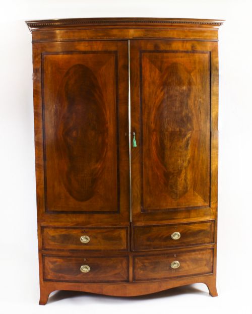 Antique English Victorian Bowfront Wardrobe 19th Century