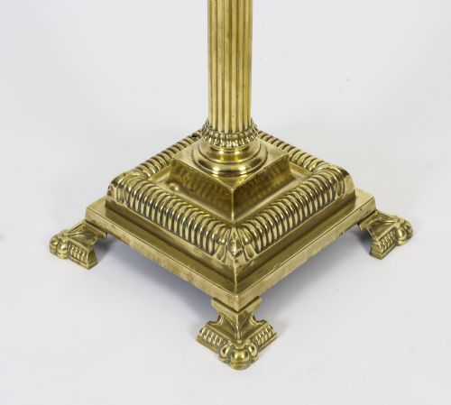 ANTIQUE VICTORIAN BRASS CORINTHIAN COLUMN TELESCOPIC STANDARD LAMP 19TH C - ADDITIONAL PHOTO 3