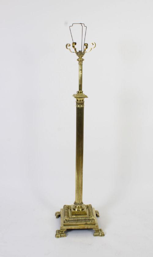ANTIQUE VICTORIAN BRASS CORINTHIAN COLUMN TELESCOPIC STANDARD LAMP 19TH C - ADDITIONAL PHOTO 4