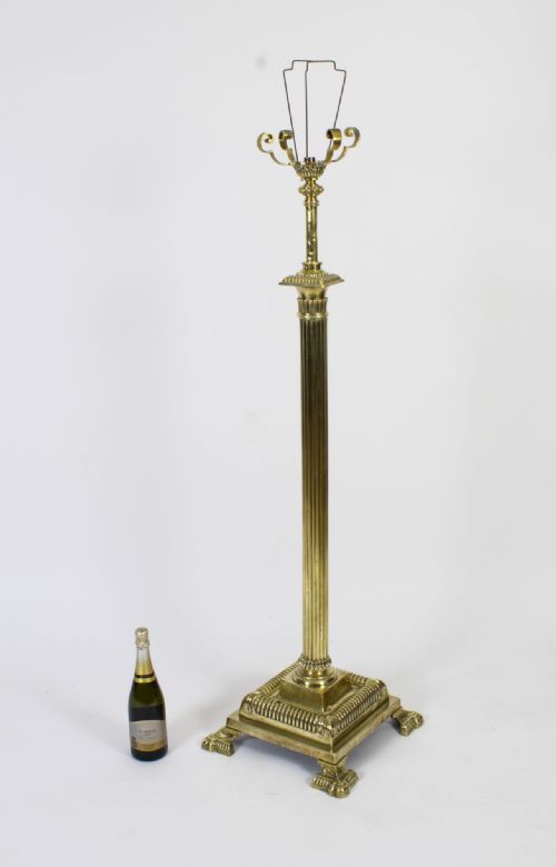 ANTIQUE VICTORIAN BRASS CORINTHIAN COLUMN TELESCOPIC STANDARD LAMP 19TH C - ADDITIONAL PHOTO 12