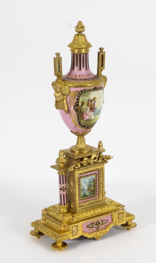 fig 1. Antique Pair French Sevres Porcelain and Ormolu Urns on Stands 19th C