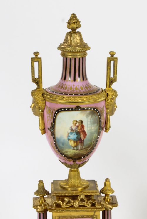 fig 3. Antique Pair French Sevres Porcelain and Ormolu Urns on Stands 19th C
