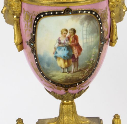 fig 4. Antique Pair French Sevres Porcelain and Ormolu Urns on Stands 19th C