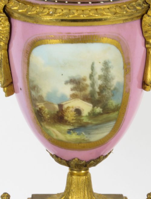 fig 5. Antique Pair French Sevres Porcelain and Ormolu Urns on Stands 19th C