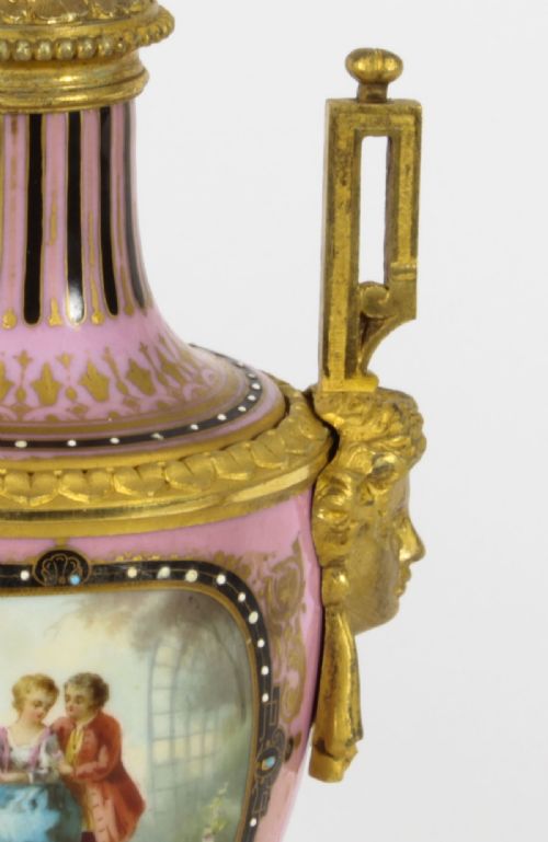 fig 6. Antique Pair French Sevres Porcelain and Ormolu Urns on Stands 19th C