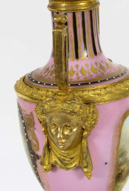 fig 8. Antique Pair French Sevres Porcelain and Ormolu Urns on Stands 19th C