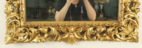 fig 1. Antique Italian Giltwood Florentine Overmantle Mirror 19th Century - 95x 80cm