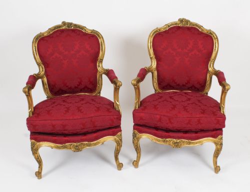 Antique Pair of Louis Xv Revival Giltwood Armchairs 19 Century