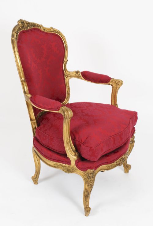 fig 1. Antique Pair of Louis XV Revival Giltwood Armchairs 19 Century